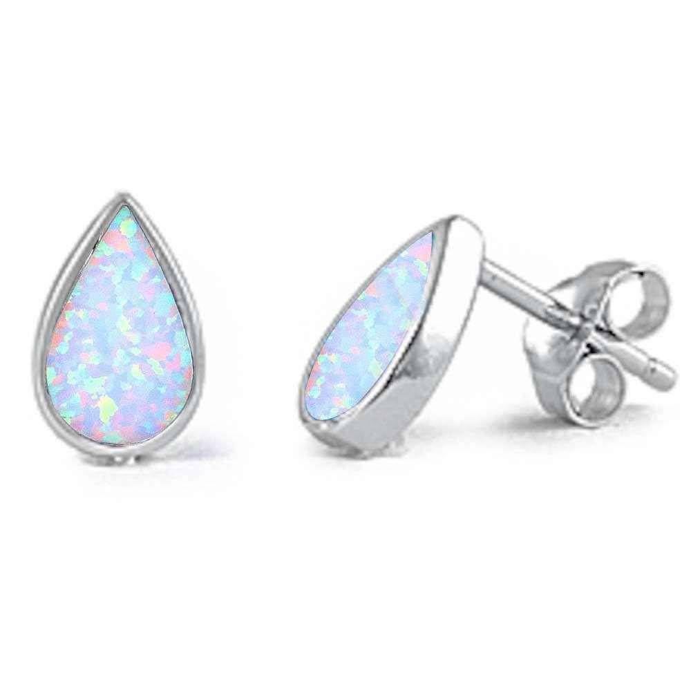 Sterling Silver Teardrop White Opal Stud EarringsAnd Thickness 10mm