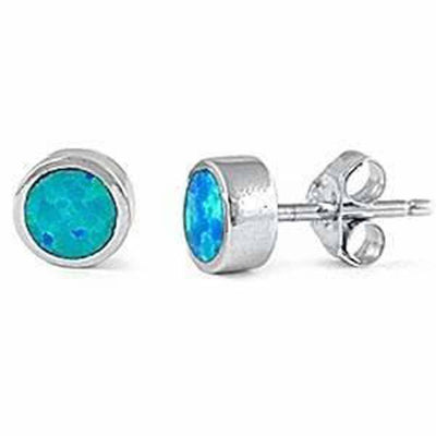 Sterling Silver Blue Opal Silver Stud EarringsAndWidth 7mm