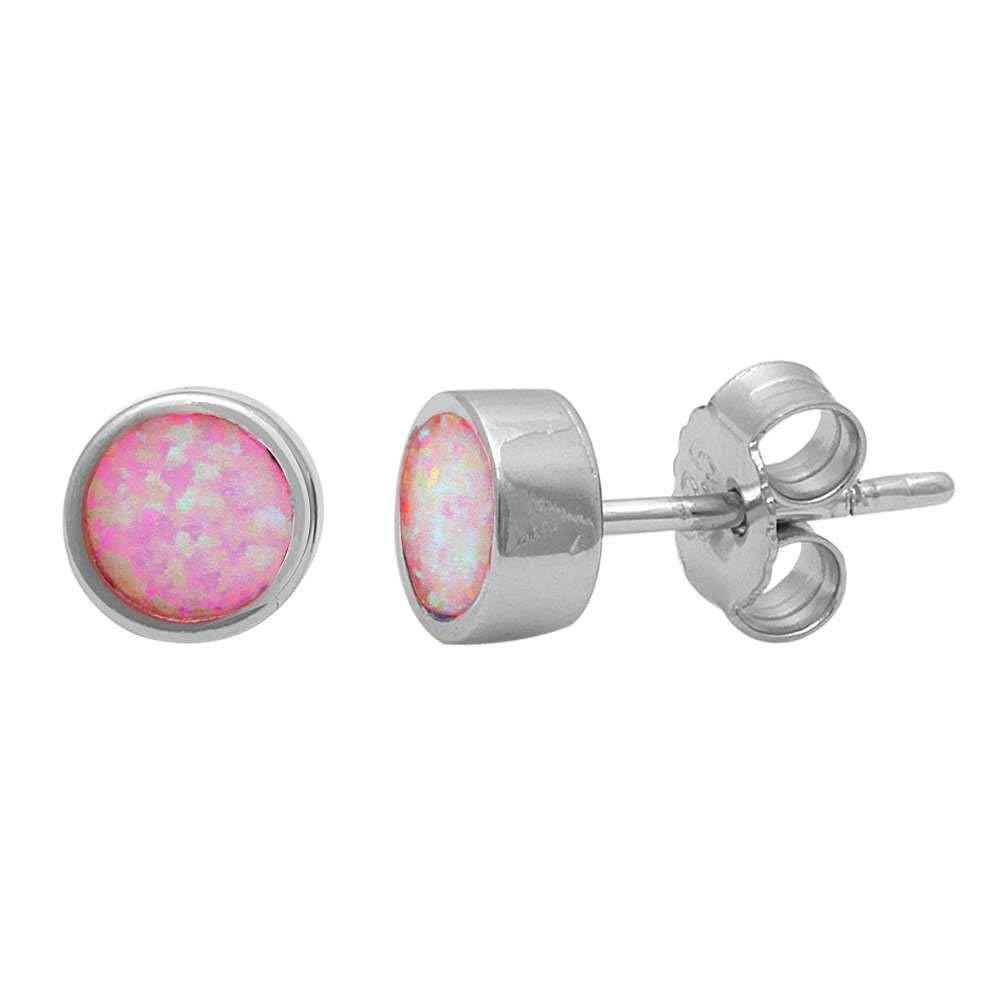 Sterling Silver Lab Created Pink Opal Studs .925 EarringsAnd Thickness 7mm