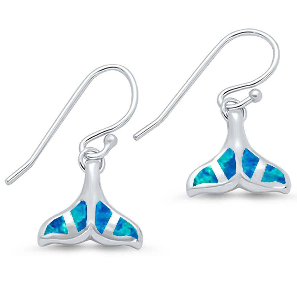 Sterling Silver Blue Opal Whale Tail Dangle Earrings And Width 2mmAnd Thickness 30mm