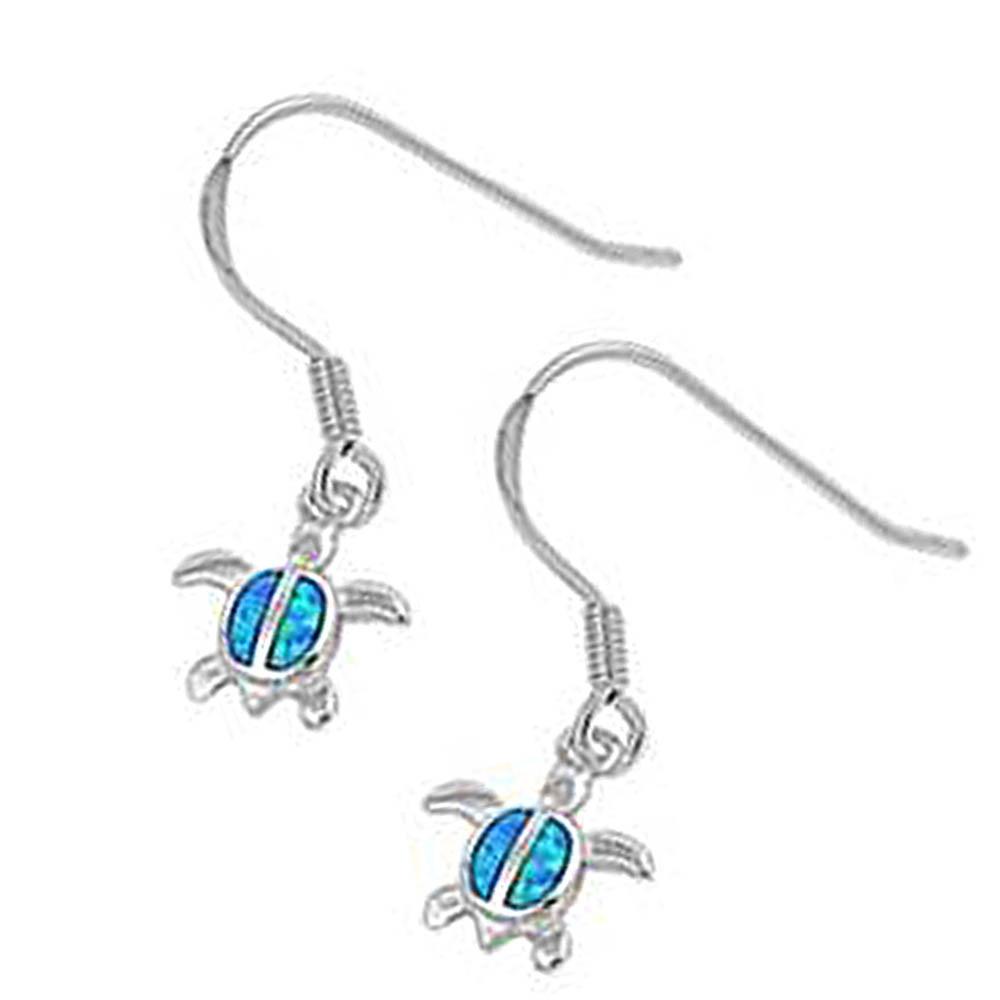 Sterling Silver Blue Opal Turtle Dangle EarringsAnd Width 28mmAnd Weight 1.7Gram