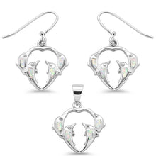 Load image into Gallery viewer, Sterling Silver White Opal Dolphines Dangling Earring And Pendant Set