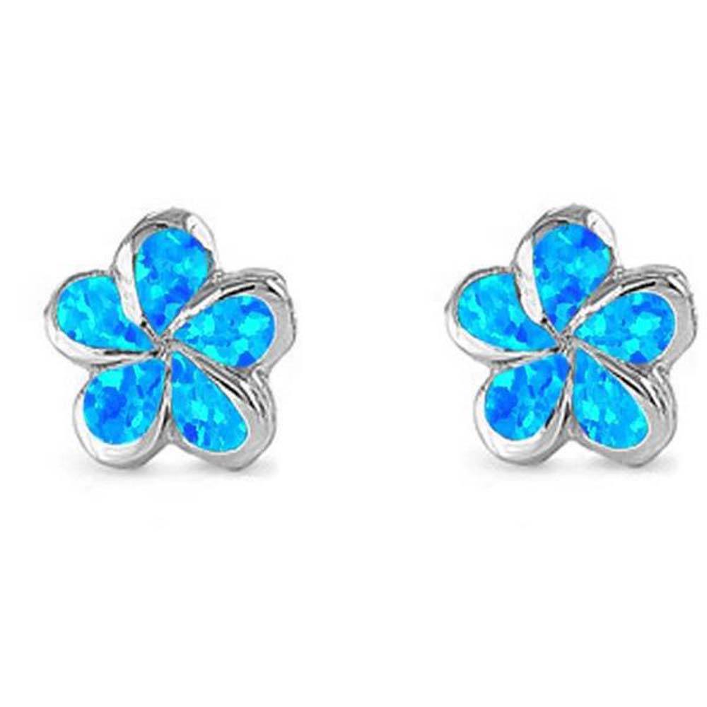 Sterling Silver Blue Opal Flower Silver Earrings SetAndWidth 10mm