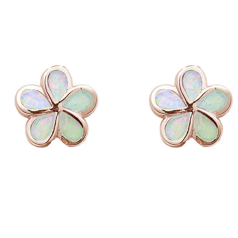 Sterling Silver Rose Gold Plated White Opal Flower Earrings