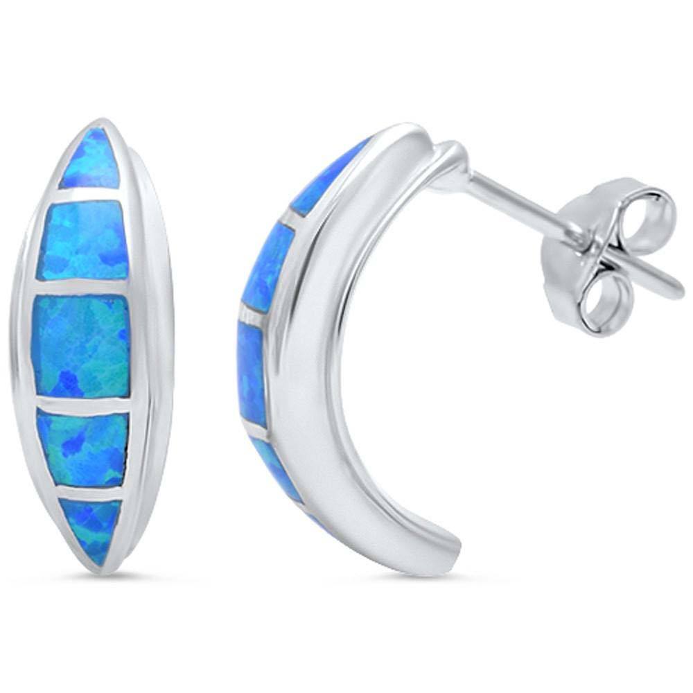 Sterling Silver Huggie Blue Opal EarringsAnd Thickness 18mmAnd Width 3mm