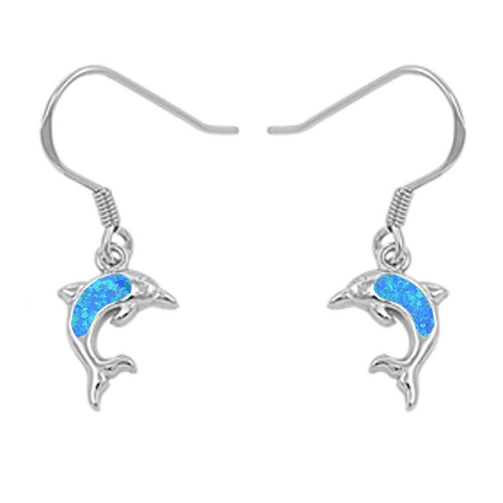 Sterling Silver Blue Opal Dolphine Dangle EarringsAnd Thicknes 33mm