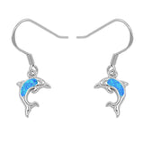 Sterling Silver Blue Opal Dolphine Dangle EarringsAnd Thicknes 33mm