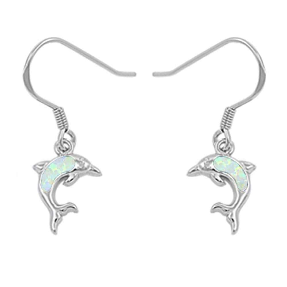 Sterling Silver White Opal Dolphine Dangle Earrings