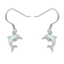 Load image into Gallery viewer, Sterling Silver White Opal Dolphine Dangle Earrings