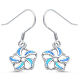 Sterling Silver Blue Opal Dangle Drop Flower EarringsAnd Thickness 33mmAnd Width 2mm