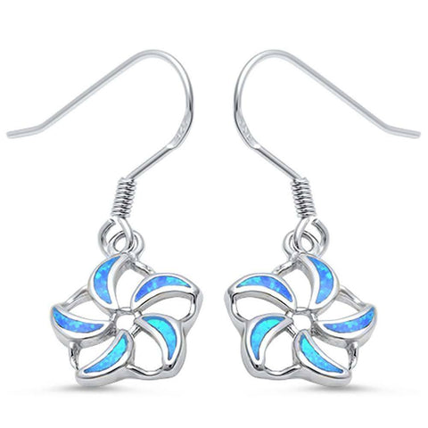Sterling Silver Blue Opal Dangle Drop Flower EarringsAnd Thickness 33mmAnd Width 2mm