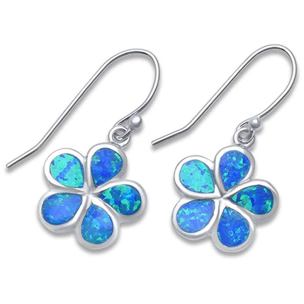 Sterling Silver Blue Opal Flower Dangle Drop EarringsAnd Thickness 30mm