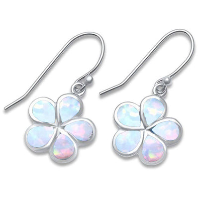 Sterling Silver White Opal Flower Dangle Drop Silver EarringsAndWidth 30mm