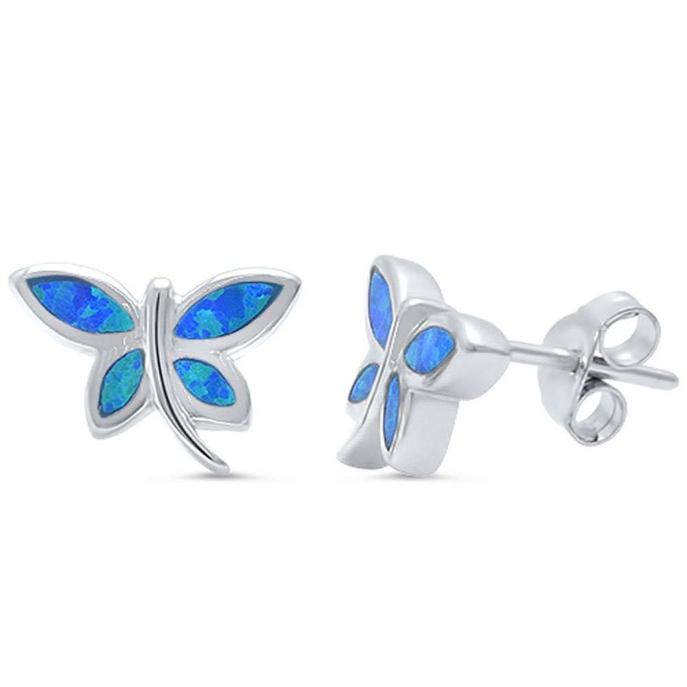 Sterling Silver Cute Blue Opal Butterfly Stud EarringsAnd Thickness 9mm