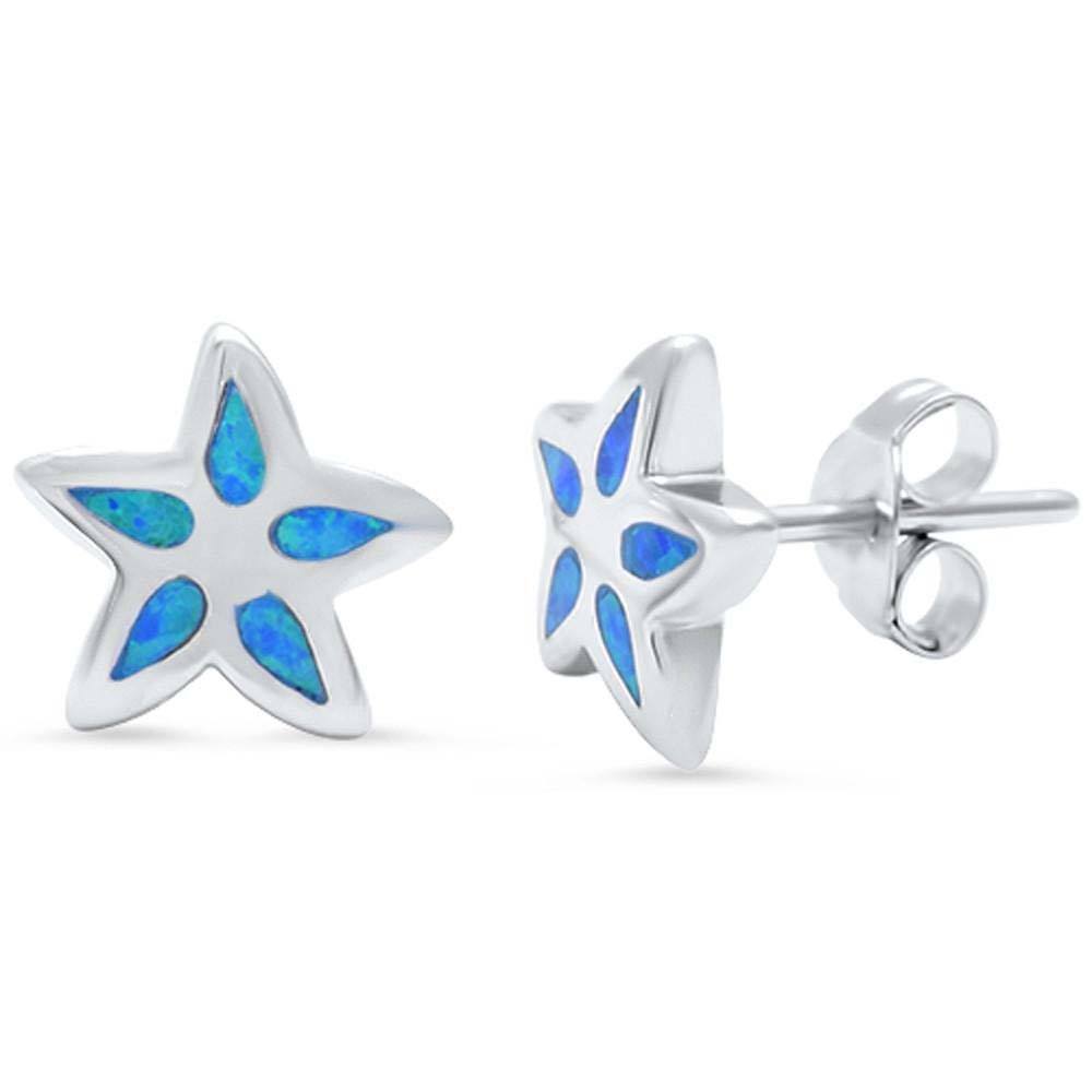 Sterling Silver Cute Blue Opal Flower Stud EarringsAnd Thickness 10mm