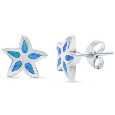 Sterling Silver Cute Blue Opal Flower Stud EarringsAnd Thickness 10mm