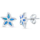 Sterling Silver Cute Blue Opal Flower Stud EarringsAnd Thickness 10mm