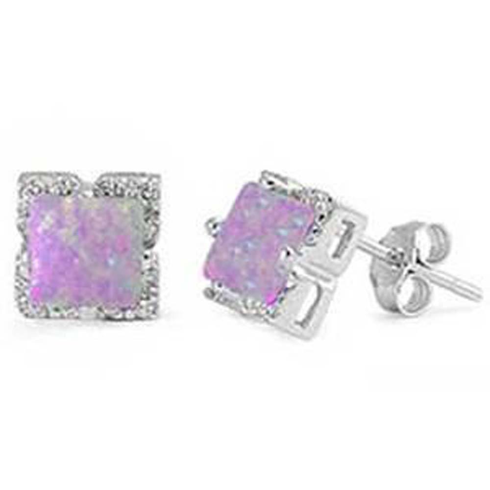 Sterling Silver Rose Gold Plated Square Cut Pink Opal EarringsAndLength 0.31 Inches