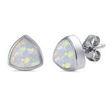 Sterling Silver Trillion Shape White Opal Studs EarringsAndWidth 8mm