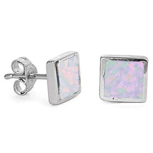 Load image into Gallery viewer, Sterling Silver White Opal Square Shape Stud EarringsAnd Thickness 7mm