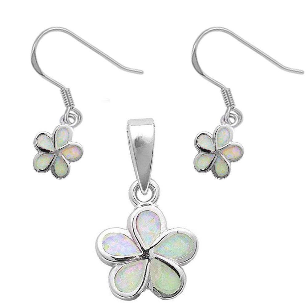 Sterling Silver White Opal Flower Earrings & Pendant SetAnd Pendant Width 20mmAnd Earrings Thickness 30mm