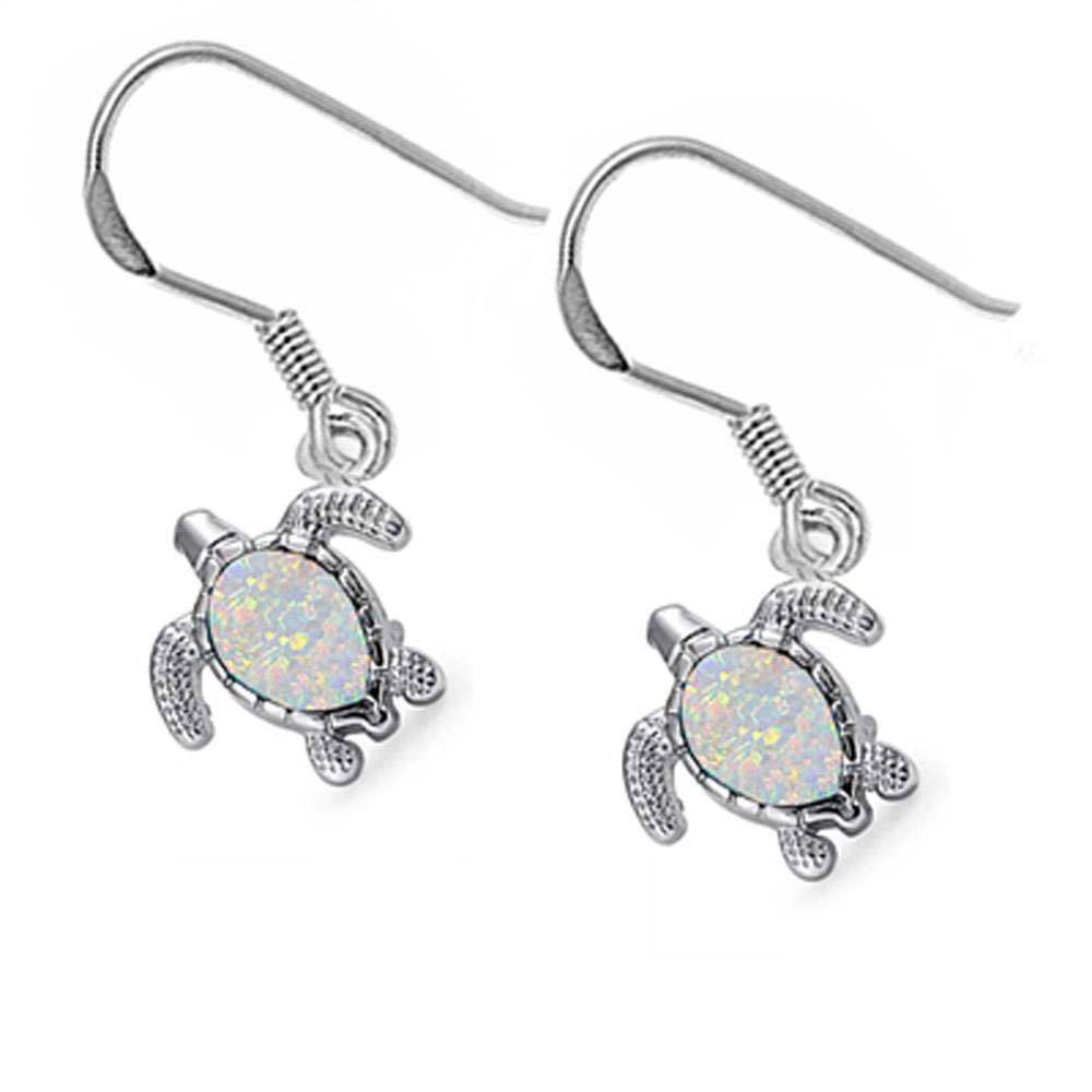 Sterling Silver White Opal Turtle Earrings