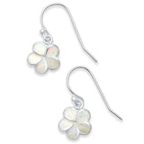 Sterling Silver Lab Created White Opal Plumeria Earrings