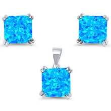 Load image into Gallery viewer, Sterling Silver Blue Opal Cushion Cut Earring And Pendant Set
