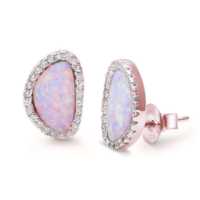 Sterling Silver Rosegold Plated Lab Created Pink Opal and CZ Earrings with CZ StonesAndWidth 12mm