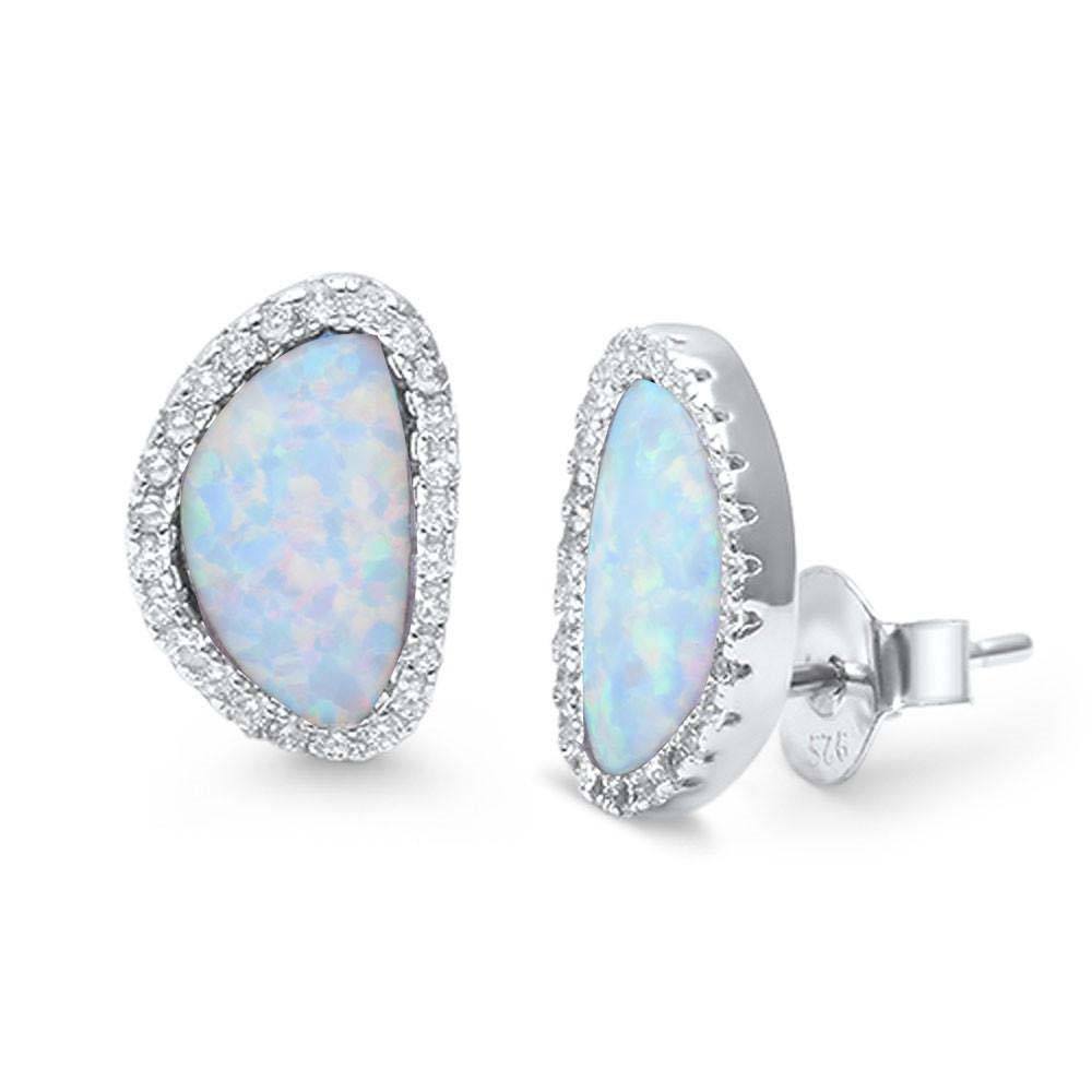 Sterling Silver Lab Created White Opal and Cz Earrings with CZ StonesAndWidth 12mm