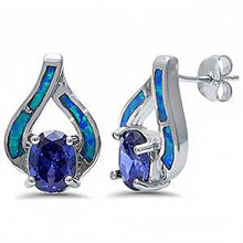 Load image into Gallery viewer, Sterling Silver New Fashion Blue Opal and Tanzanite Silver EarringsAndWidth 18mm