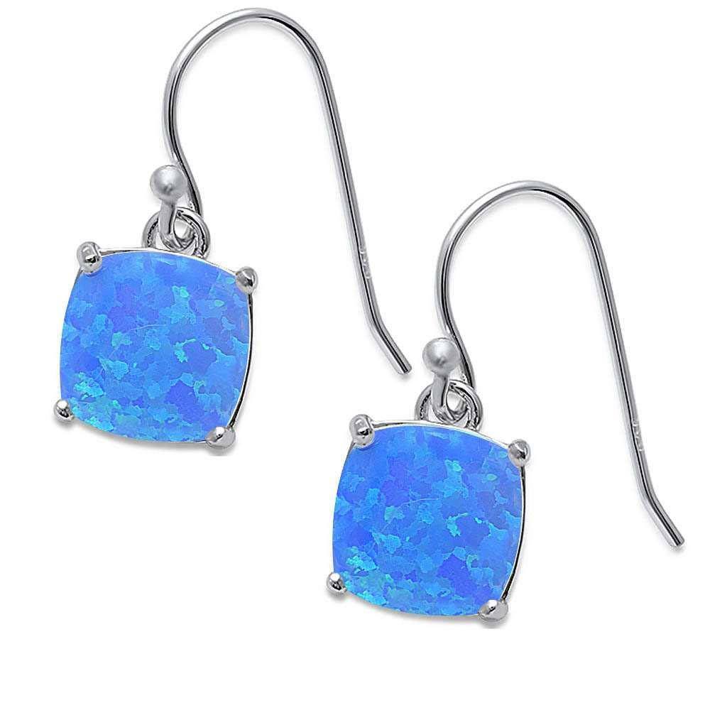 Sterling Silver Cushion Shape Blue Fire Opal Dangle Style Silver EarringsAndWidth 22mm