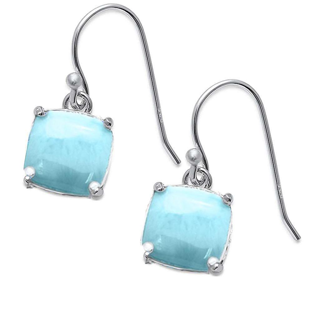 Sterling Silver Cushion Cut Larimar Dangle Style Earrings - silverdepot