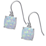 Sterling Silver Cushion Shape White Fire Opal Dangle Style Silver EarringsAndWidth 22mm