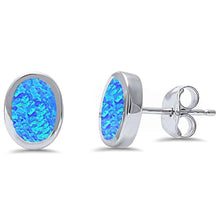 Load image into Gallery viewer, Sterling Silver Oval Shape Blue Opal Silver EarringsAndWidth 8mm