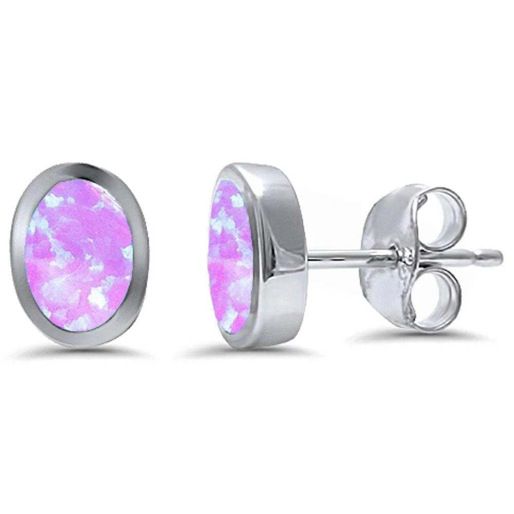 Sterling Silve Oval Shape Bezel Pink Opal Earrings