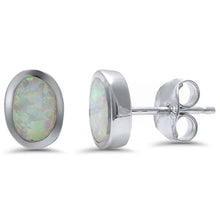 Load image into Gallery viewer, Sterling Silver Oval Shape Bezel White Opal Silver EarringsAndWidth 9mm