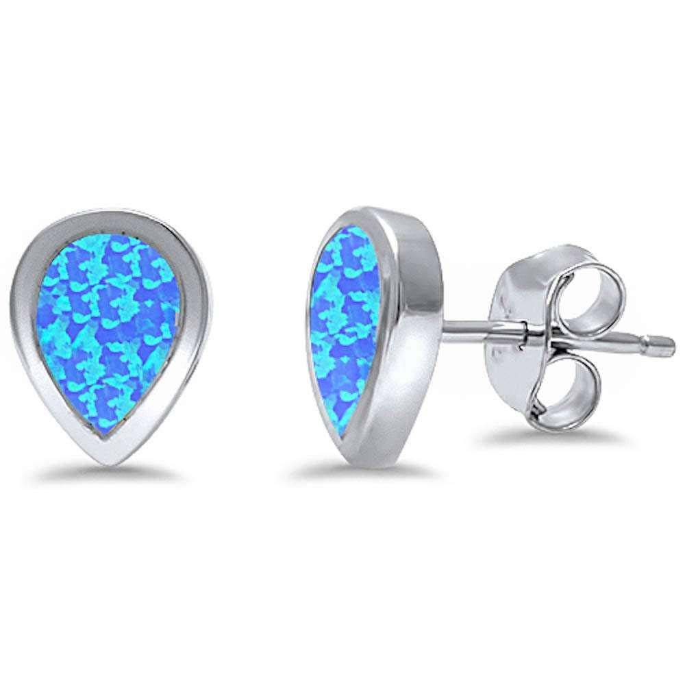 Sterling Silver Tear Shape Blue Opal Silver EarringsAndWidth 9mm