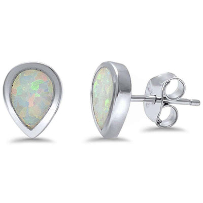 Sterling Silver Tear Shape White Opal Silver Earrings And Width 9mm