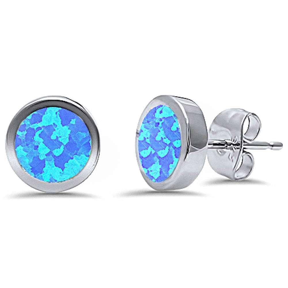 Sterling Silver Bezel Blue Fire Opal Silver EarringsAndWidth 8mm