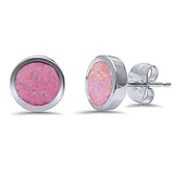 Sterling Silver Bezel Pink Opal .925 EarringsAnd Thickness 8mm