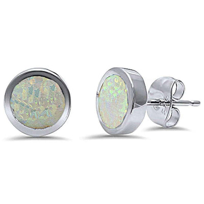 Sterling Silver Bezel White Fire Opal Silver EarringsAndWidth 8mm