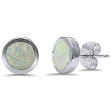 Sterling Silver Bezel White Fire Opal Silver EarringsAndWidth 8mm