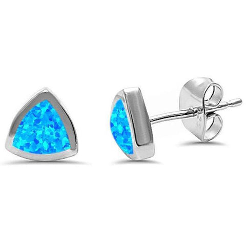 Sterling Silver Trillion Shape White Opal Silver EarringsAndLength 1 InchAndWidth 7mm