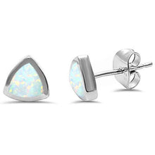 Load image into Gallery viewer, Sterling Silver Trillion Shape White Opal Silver EarringsAndLength 1 InchAndWidth 7mm