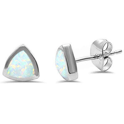 Sterling Silver Trillion Shape White Opal Silver EarringsAndLength 1 InchAndWidth 7mm