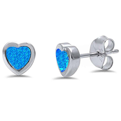 Sterling Silver Heart shape Blue Opal Stud Silver EarringsAndWidth 6 mm
