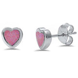 Sterling Silver Lab Created Pink Opal Heart Shape Stud Earrings