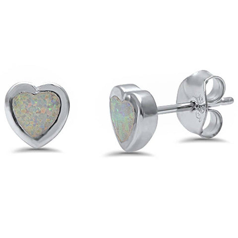 Sterling Silver Heart shape White Opal Stud Silver EarringsAndWidth 6 mm