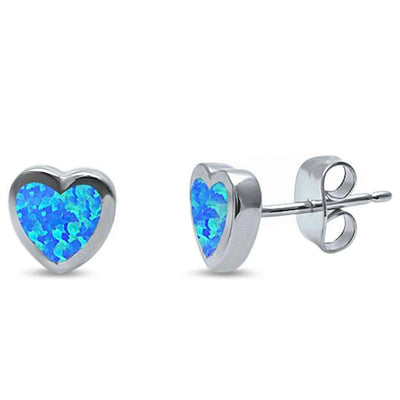 Sterling Silver Blue Opal Heart Stud Silver EarringsAndWidth 7mm